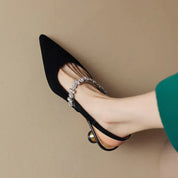 Eloise Sancerre | Silver Crystal Strap Slingback Pointed Toe Heels