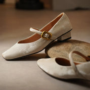 Sylvaine Delcroix | Velvet Mary Jane Heels with Gold Buckle