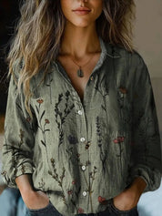 Genevra Winsford | Vintage Floral Print Long Sleeve Button-Down Shirt