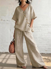 Florentine Ashby | Linen Two-Piece Wide Leg Trouser Set For Women
