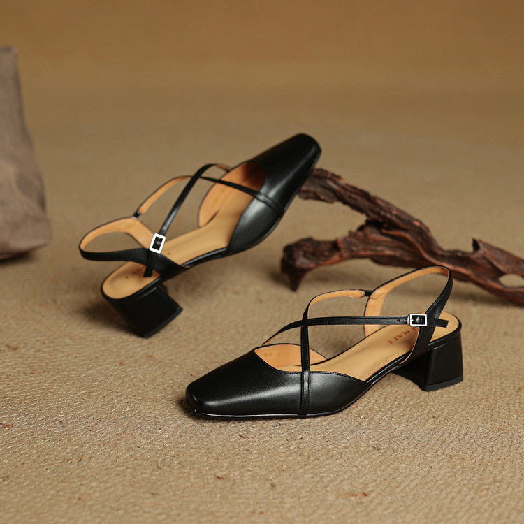 Seraphine Bellecourt | Red Leather Block Heel Slingback Sandals