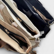Margot Sinclair | Beige Canvas Tote Shoulder Bag with Multi-Pockets