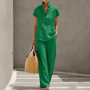 Marguerite Bellamy | Light Blue Linen Two-Piece Matching Set For Women