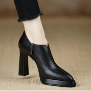 Auriane Blackmoor | Women's Platform Block Heel Pump with Side Zipper in Brown