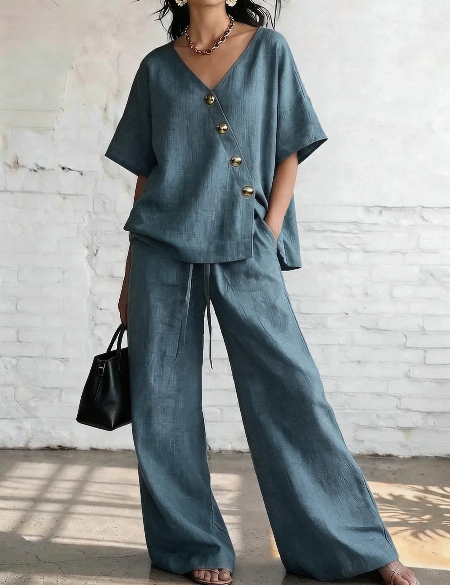 Florentine Ashby | Linen Two-Piece Wide Leg Trouser Set For Women