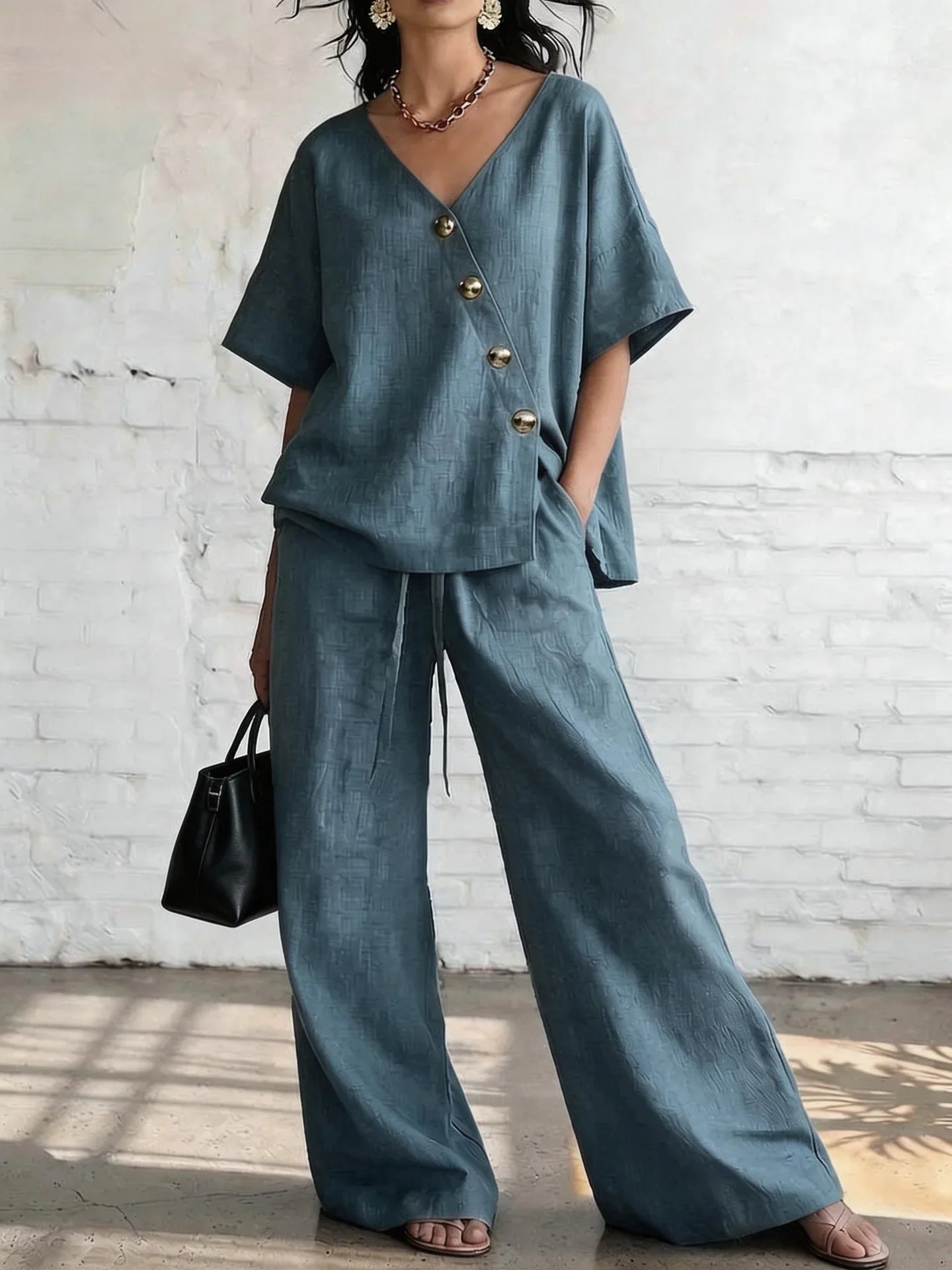 Florentine Ashby | Linen Two-Piece Wide Leg Trouser Set For Women