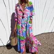 Thessaly Beaumont | Colorful Floral Maxi Dress with V-Neck