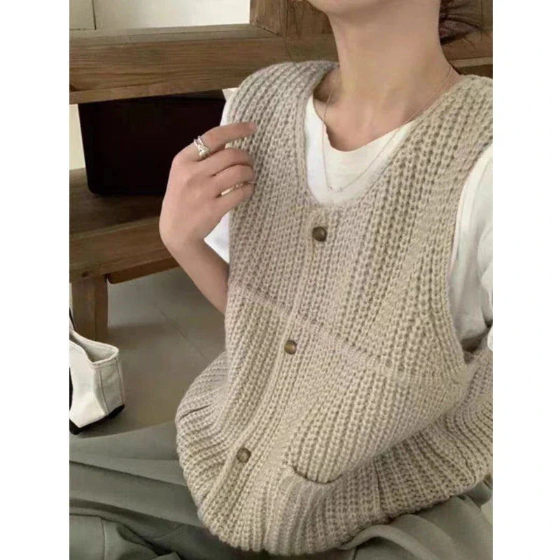 Clara Beaumont | Knit Button Vest For Women