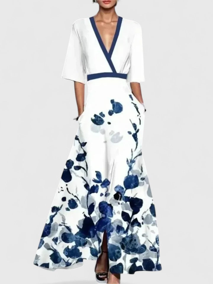 Rosalinde Vauclaire | Red Floral V-Neck Maxi Dress
