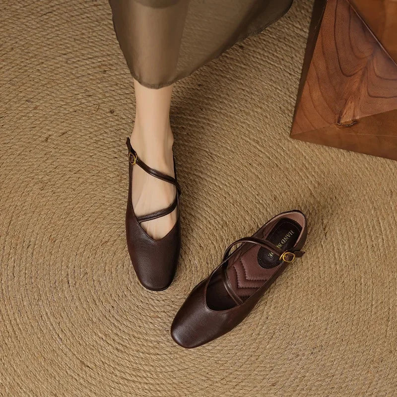 Rosalind Carleigh | Tan Leather Mary Jane Flats