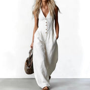 Elena Marciano | Sleeveless V-Neck Linen Jumpsuit For Women