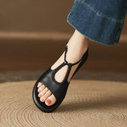 Claudia Ravensworth | Black Braided T-Strap Flat Sandals