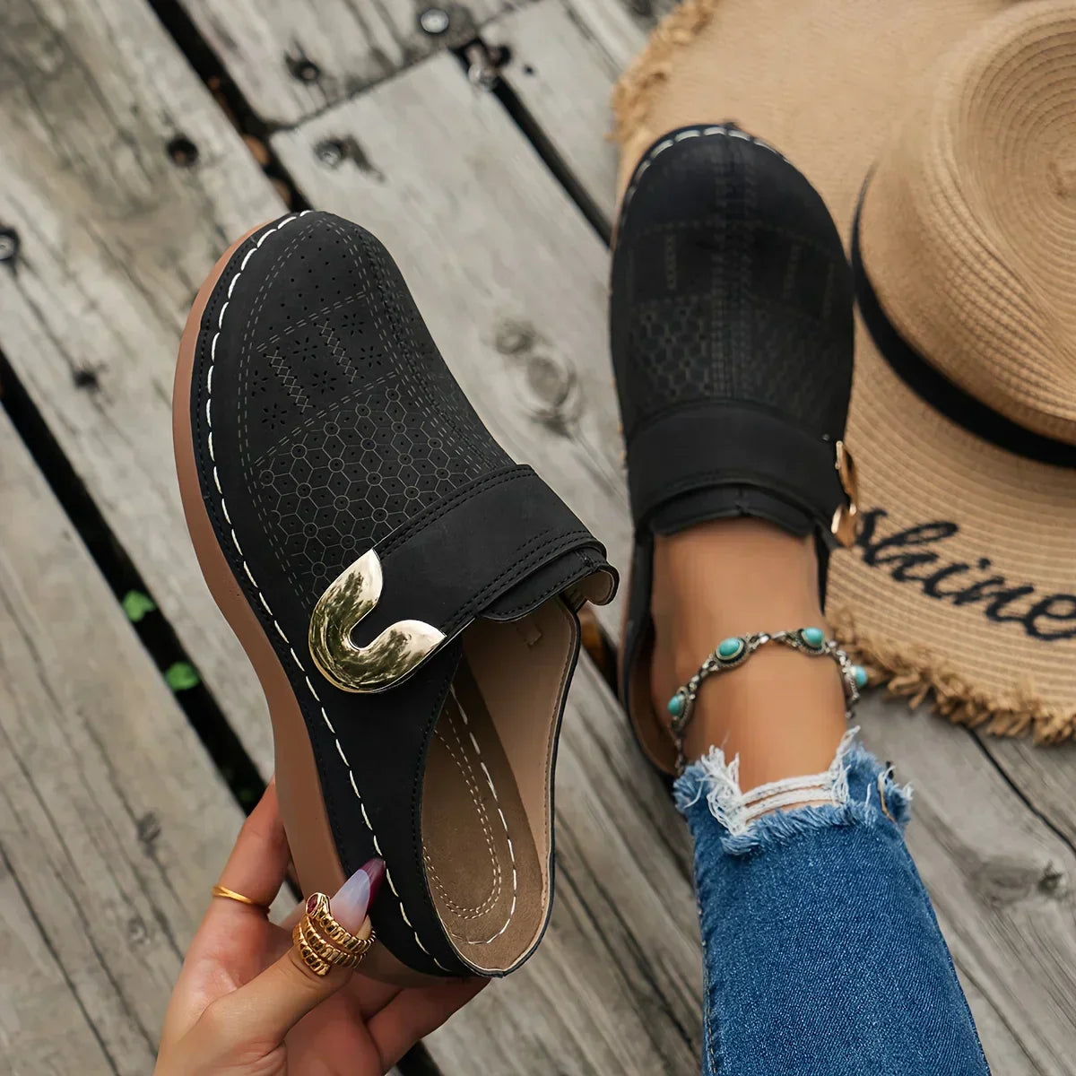 Delia Carmonte | Black Slip-On Wedge Loafer For Women