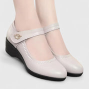 Emmeline Stratford | Cream Wedge Mary Jane Shoes