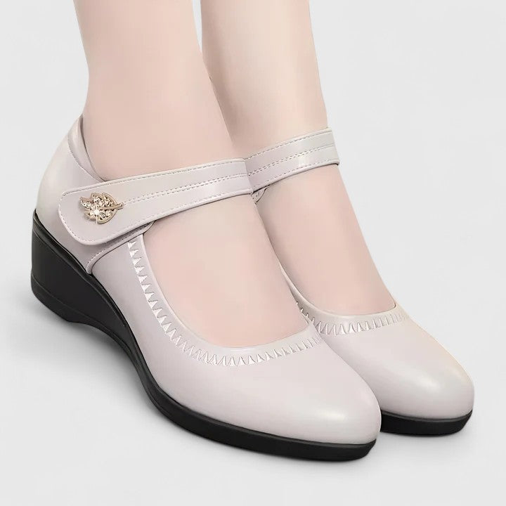 Emmeline Stratford | Cream Wedge Mary Jane Shoes