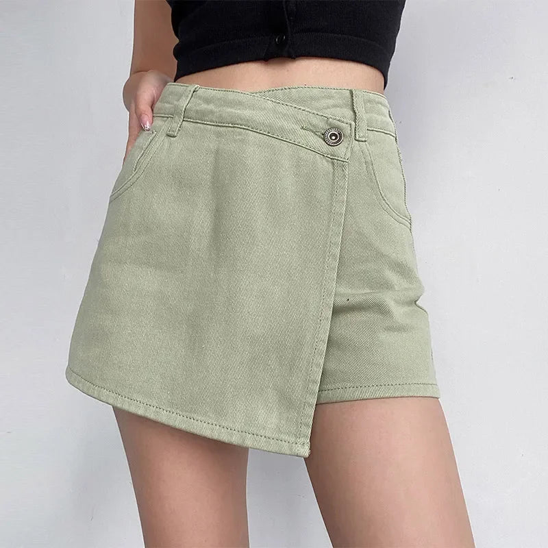 Rosalie Dunsworth | Blue Denim Crossover Skort Mini Skirt
