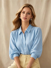 Lily Adams | Red & White Striped Puff Sleeve Shirt For Women