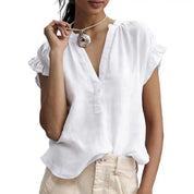 Isabelle Cortland | Relaxed V-Neck Ruffled Blouse For Women