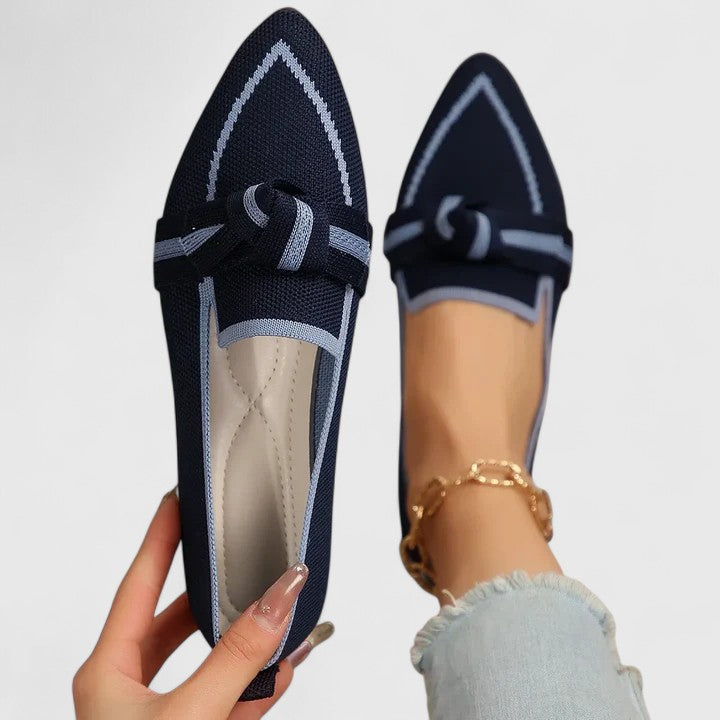 Constance Bellerive | Blue Pointed Toe Knot Flat Loafers