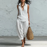 Noelle Fontana | Sleeveless Linen Two-Piece Matching Set For Women in Yellow