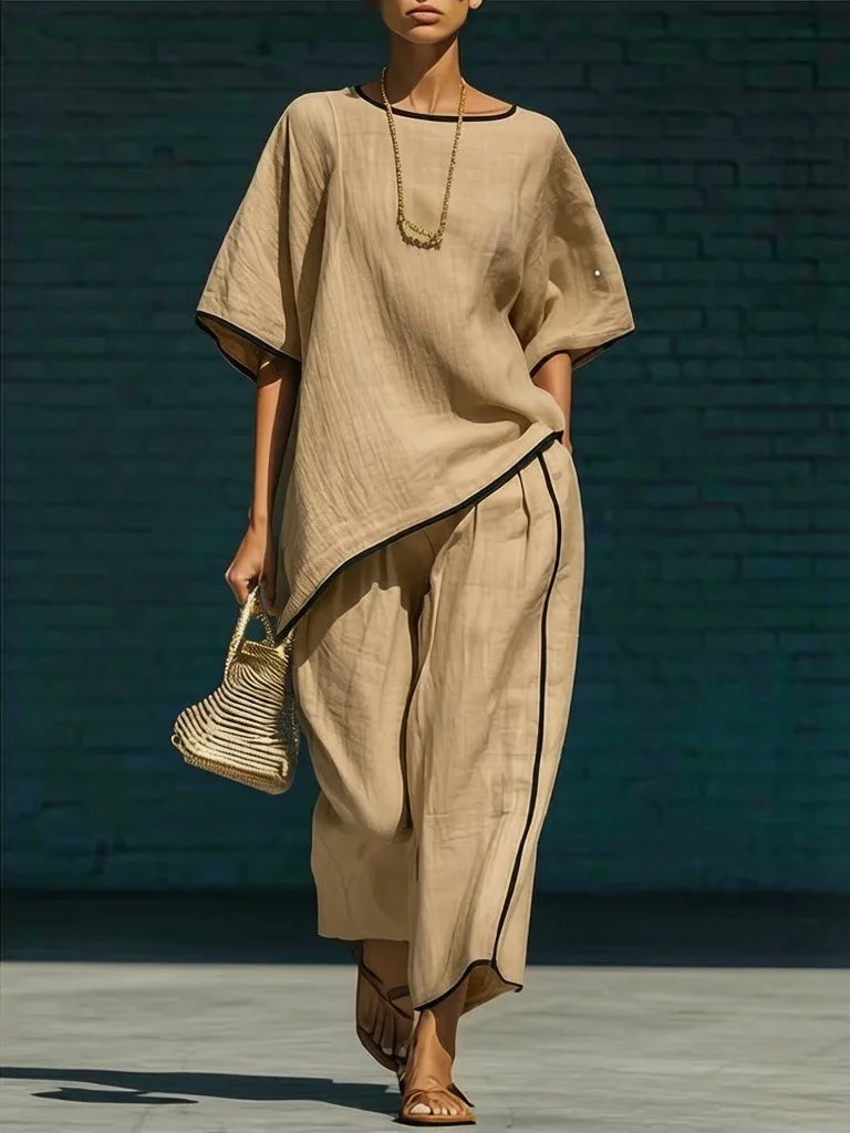 Nora King | Linen Cropped Wide Leg Pant Set in Blue