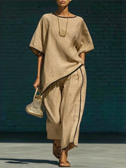 Nora King | Linen Cropped Wide Leg Pant Set in Blue