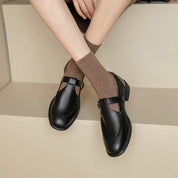 Clémence Hargrove | Black T-Strap Mary Jane Shoes with Low Block Heel
