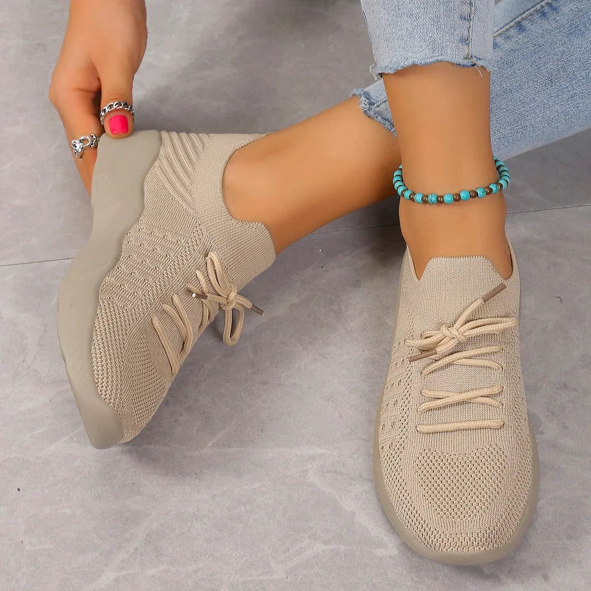 Lisette Bromwell | Black Knit Lace-Up Ortho Sneakers