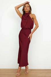 Seraffina Wolvecourt | Sage Green Satin Halter Midi Dress
