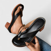 Elara Fontcourt | Black Orthopedic Wedge Flip Sandals