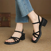 Rosalinde Caverton | Cream Leather Strappy Block Heel Sandals