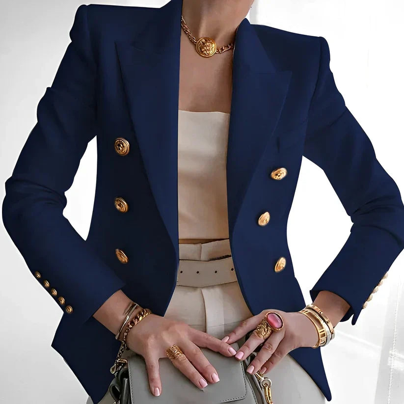 Celeste Fontmoreau | Black Double-Breasted Blazer with Gold Buttons