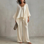 Vivienne Caldwell | Flowing Poncho Top & Wide Leg Pants Two-Piece Set For Women