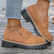 Claudine Merriweather | Tan Suede Platform Loafers