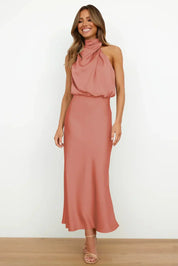 Seraffina Wolvecourt | Sage Green Satin Halter Midi Dress