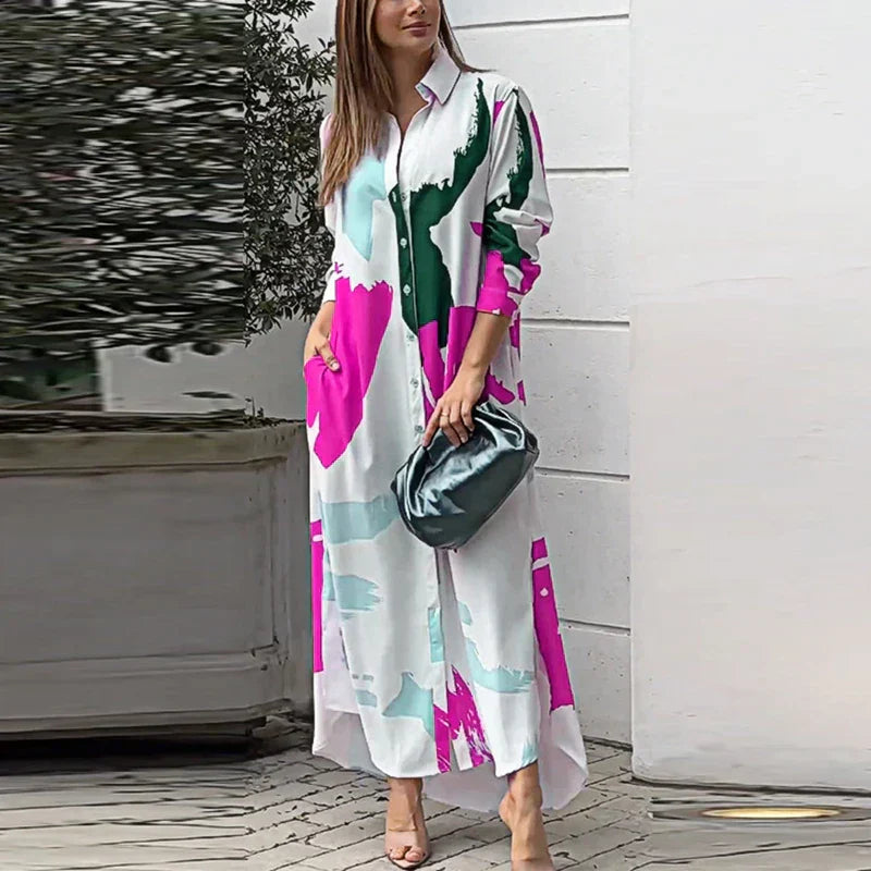 Yvonne Castellano | Abstract Print Maxi Shirt Dress For Women