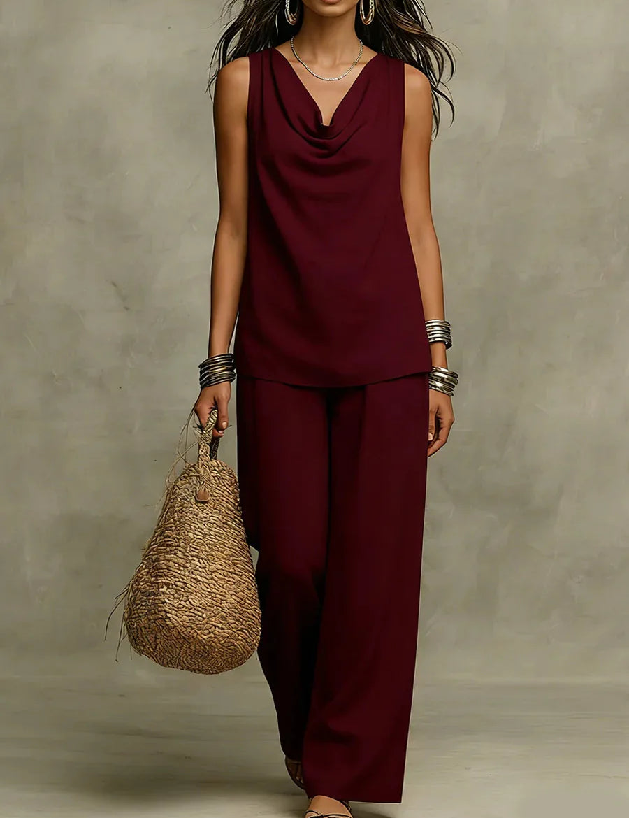 Aubrey Thompson | White Linen Two-Piece Set with Wide Leg Pants