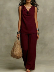 Aubrey Thompson | White Linen Two-Piece Set with Wide Leg Pants