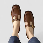 Théodora Valmonte | Orthopedic T-Strap Mary Jane Flats in Brown
