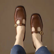 Sylvana Beaumont | Women's T-Strap Mary Jane Shoes Square Toe Low Block Heel