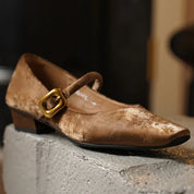 Sylvaine Delcroix | Velvet Mary Jane Heels with Gold Buckle