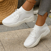 Emmeline Vaudreau | Beige Knit Lace-Up Sneakers for Women