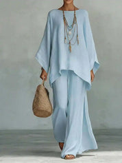 Serenne Calloway | Linen Two-Piece Set with Wide-Leg Pants For Women