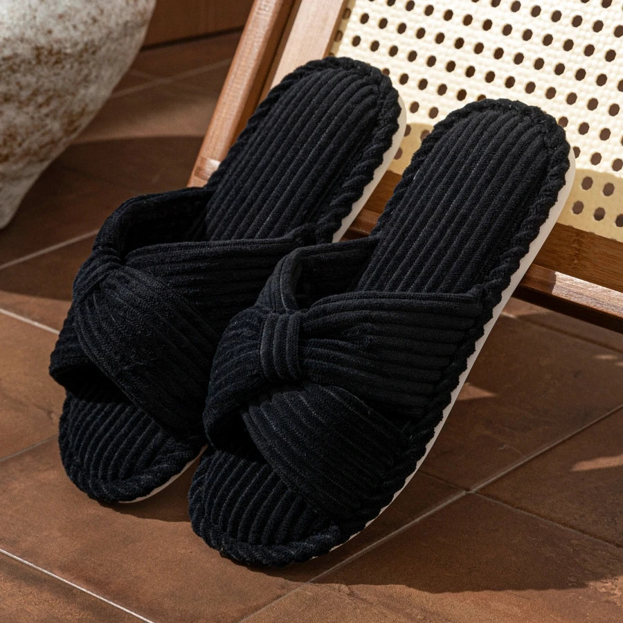 Loretta Wainscroft | Corduroy Bow Slide Slippers in Cream