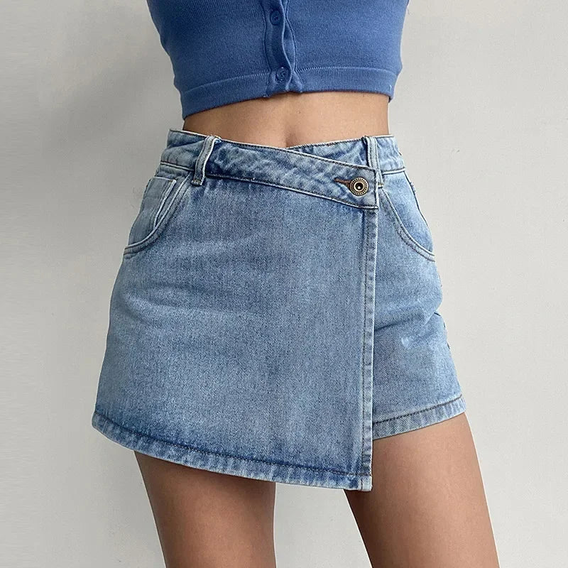 Rosalie Dunsworth | Blue Denim Crossover Skort Mini Skirt