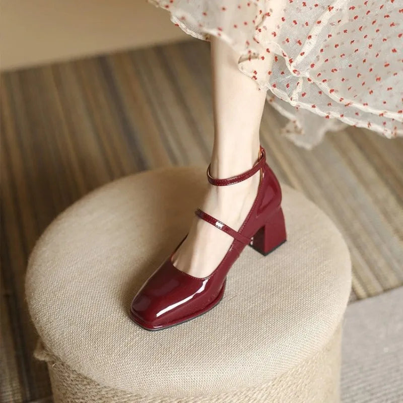 Genevra Lacroix | Black Patent Mary Jane Block Heel Pumps
