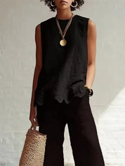 Amelia Wright | Sleeveless Linen-Look Top with Scallop Hem