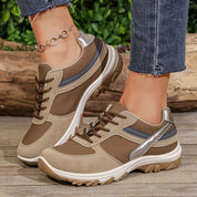 Florentine Ashdale | Leather Patchwork Platform Sneakers in Khaki