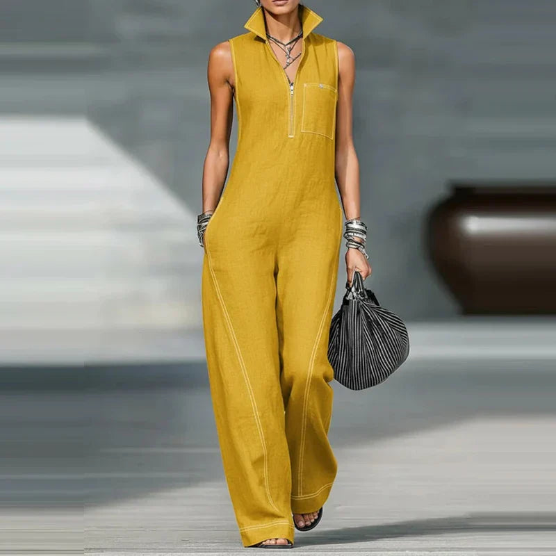 Mia Roberts | Sleeveless Wide-Leg Linen Jumpsuit For Women