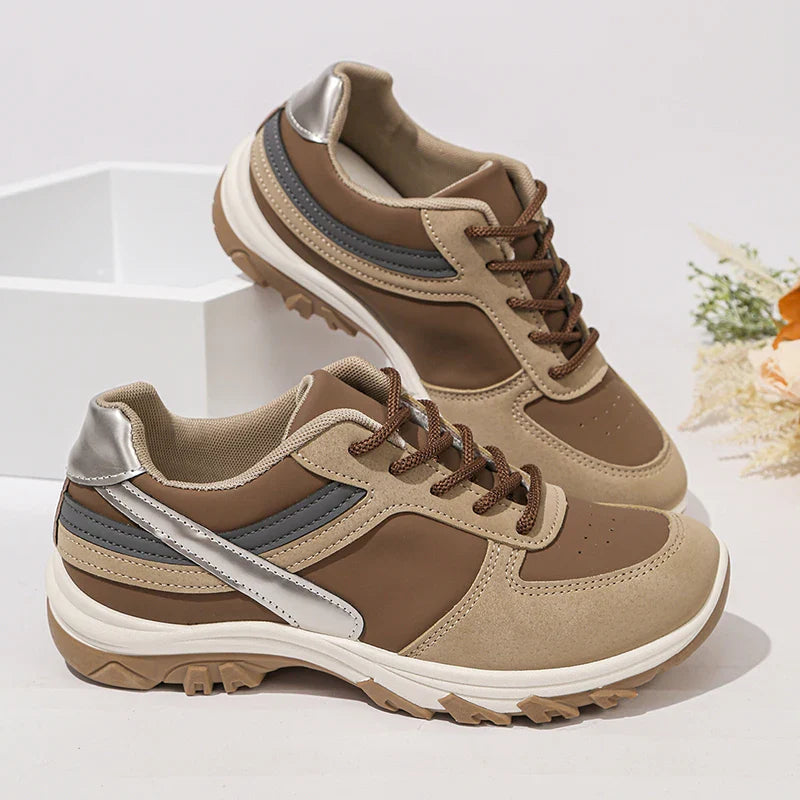 Florentine Ashdale | Leather Patchwork Platform Sneakers in Khaki